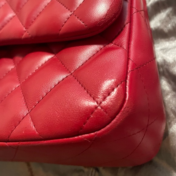 Authentic CHANEL Red Leather Jumbo Double Flap Bag Purse Silver Hardware RARE! - Picture 15 of 16